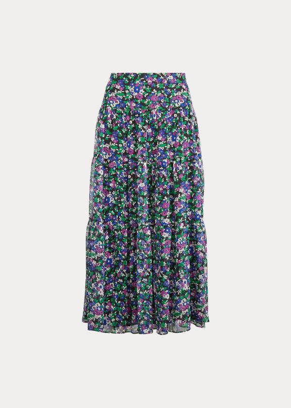 Falda Ralph Lauren Mujer Negros Multicolor - Floral Tiered Peasant - NKUSJ6312